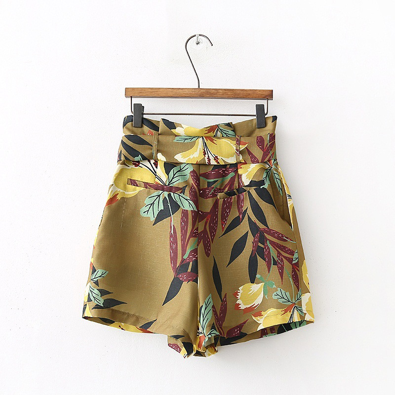 Fashion Brown Flower Pattern Decorated Shorts,Shorts