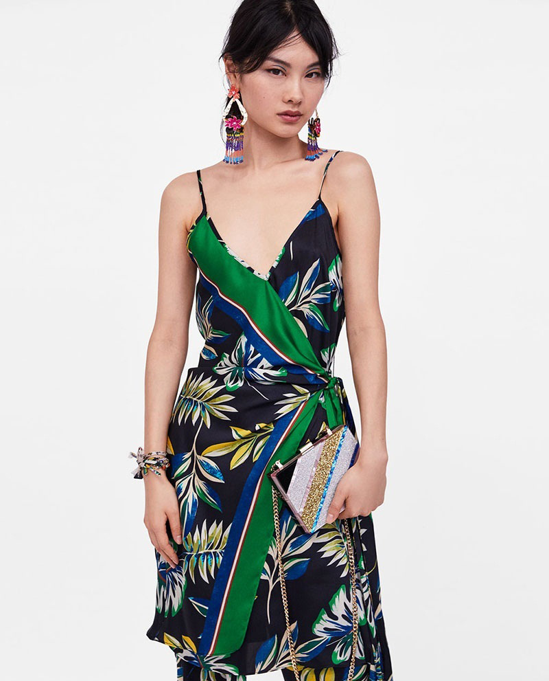 Fashion Green Leaf Pattern Decorated Dress,Long Dress