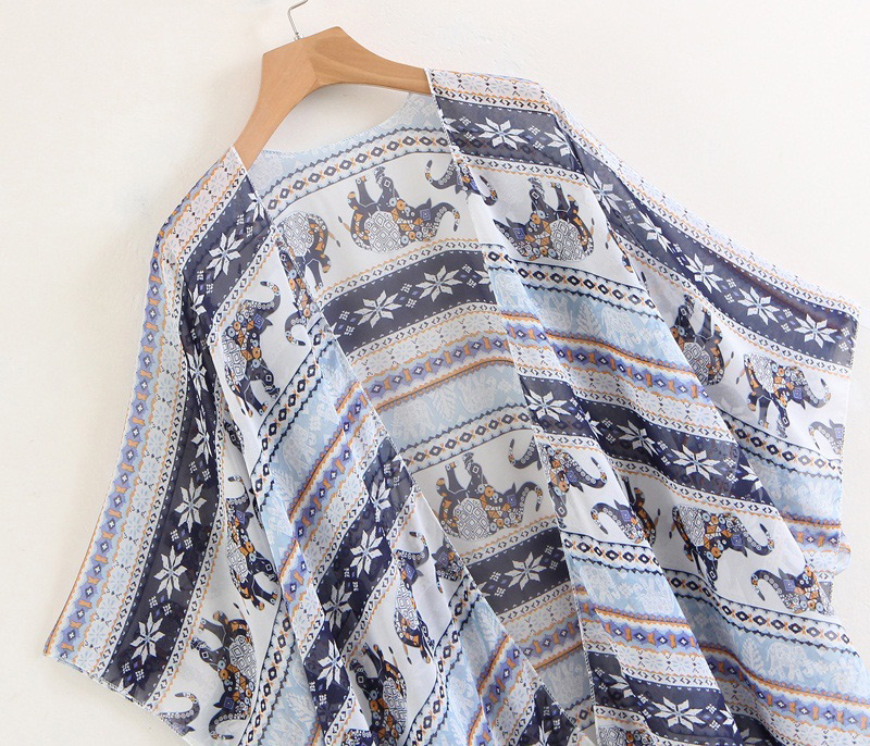 Fashion Blue Tassel Decorated Elephant Pattern Smock,Sunscreen Shirts