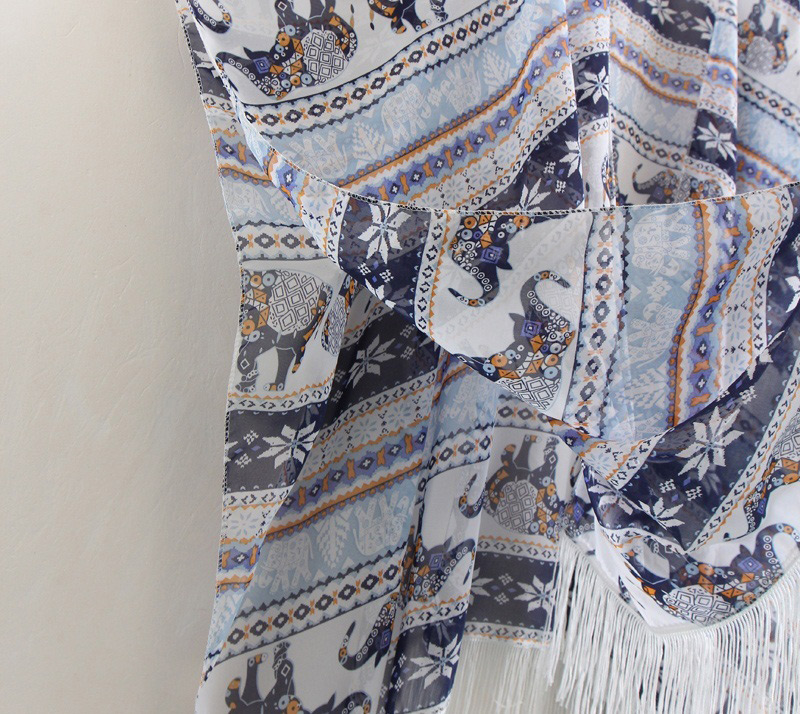 Fashion Blue Tassel Decorated Elephant Pattern Smock,Sunscreen Shirts