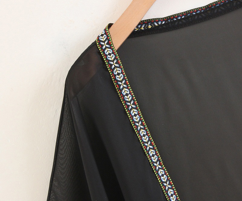 Fashion Black Tassel Decorated Pure Color Smock,Sunscreen Shirts