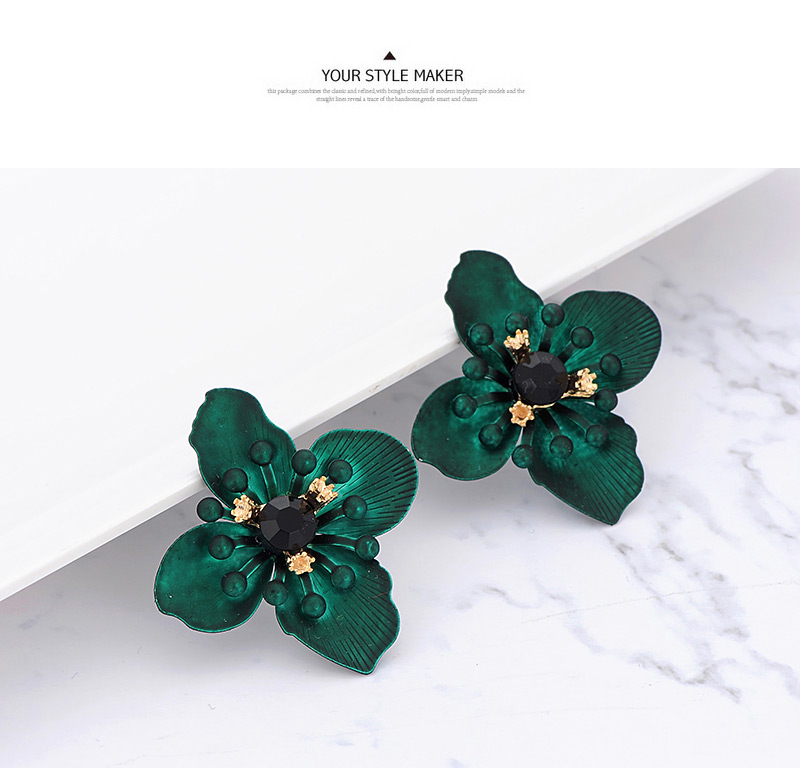 Fashion Dark Green Flower Shape Decorated Earrings,Stud Earrings