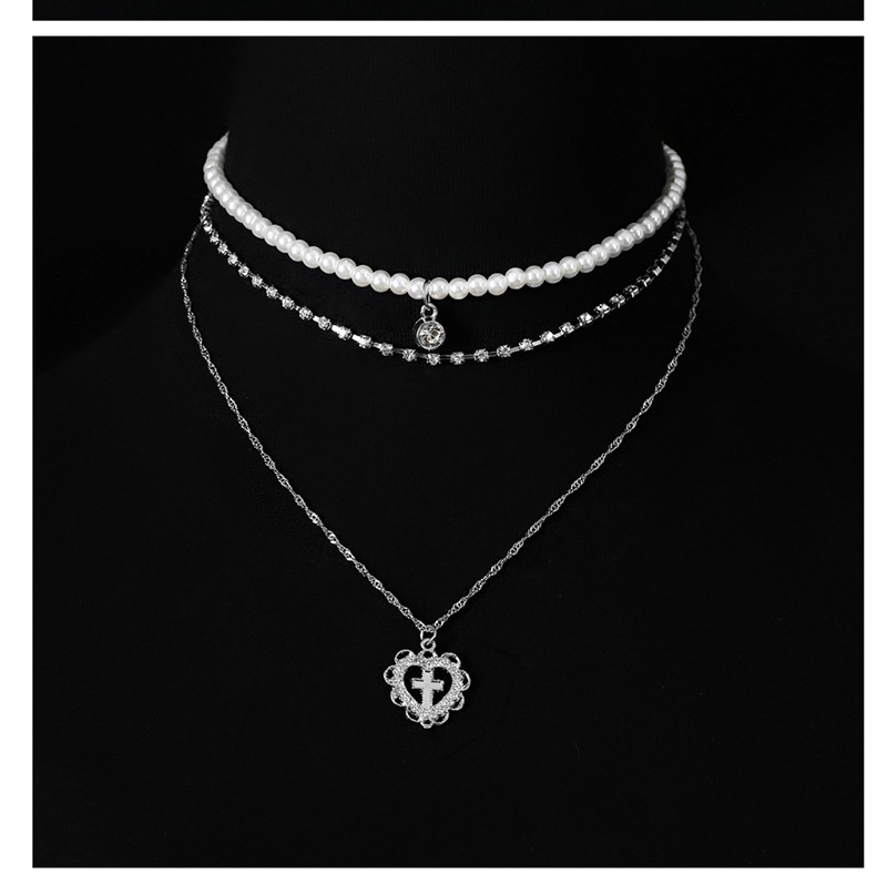 Fashion Silver Color Heart Shape Decorated Necklace,Multi Strand Necklaces