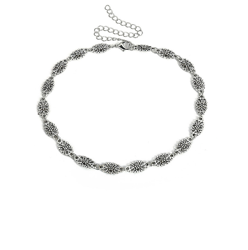 Vintage Antique Silver Flower&hand Shape Decorated Necklace,Multi Strand Necklaces