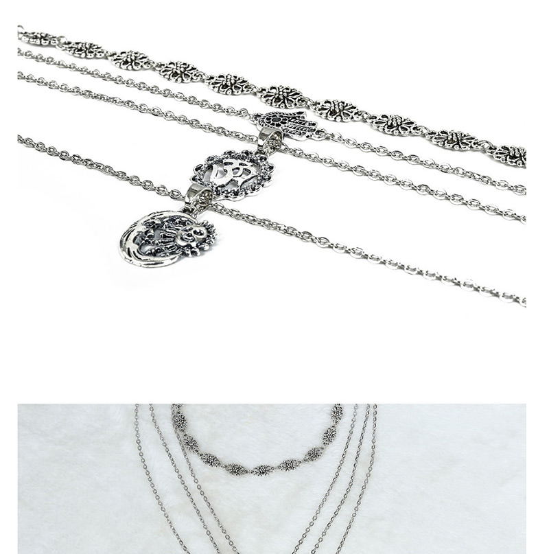 Vintage Antique Silver Pure Color Decorated Necklace,Multi Strand Necklaces