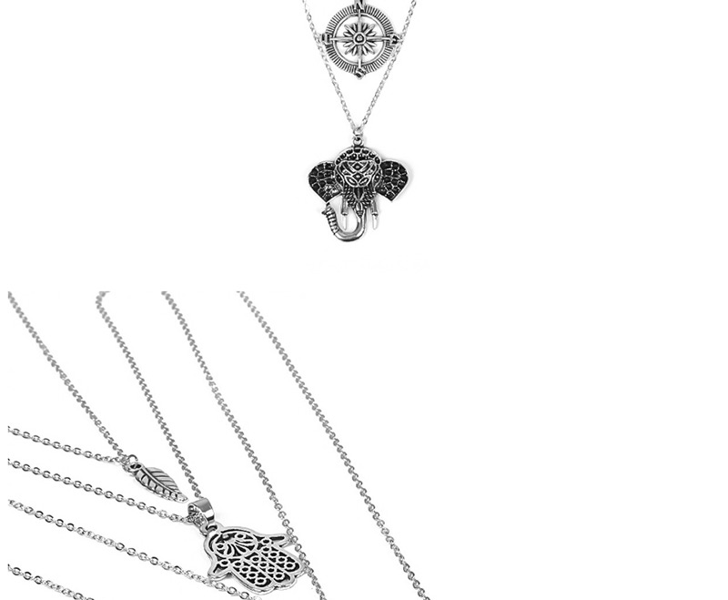 Fashion Antique Silver Elephant Shape Decorated Necklace,Multi Strand Necklaces