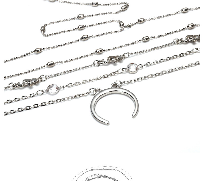 Fashion Silver Color Moon Shape Decorated Necklace,Multi Strand Necklaces