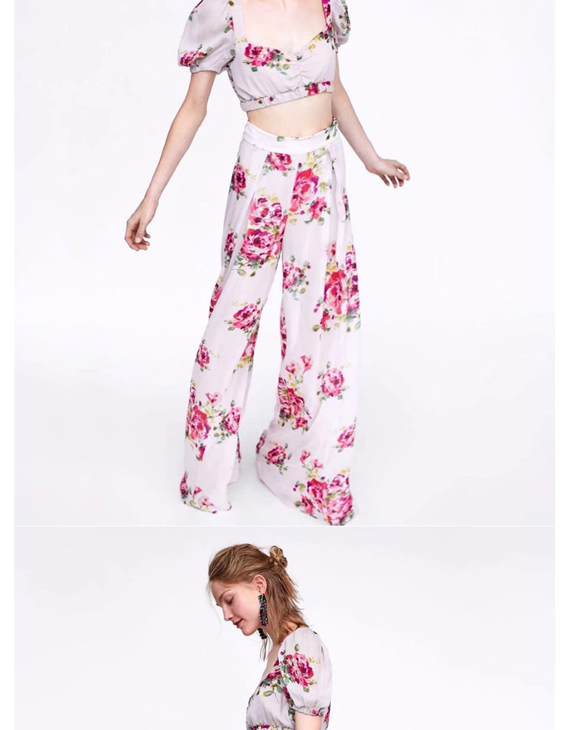 Fashion Pink Flower Pattern Decorated Trousers,Pants