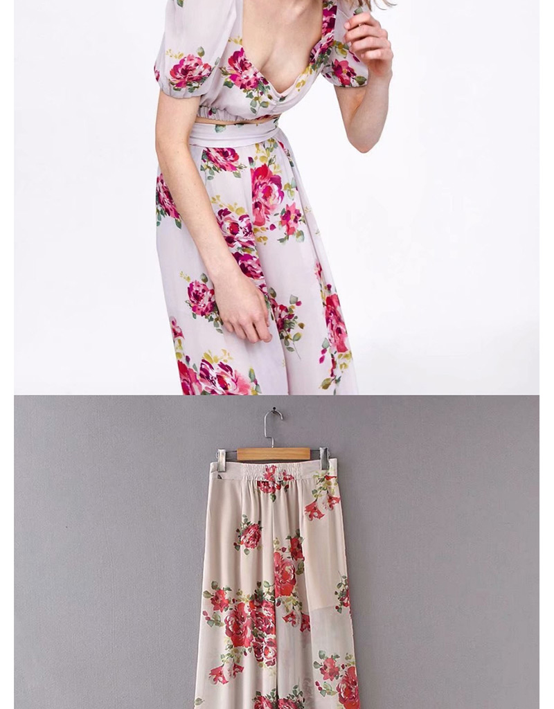 Fashion Pink Flower Pattern Decorated Trousers,Pants