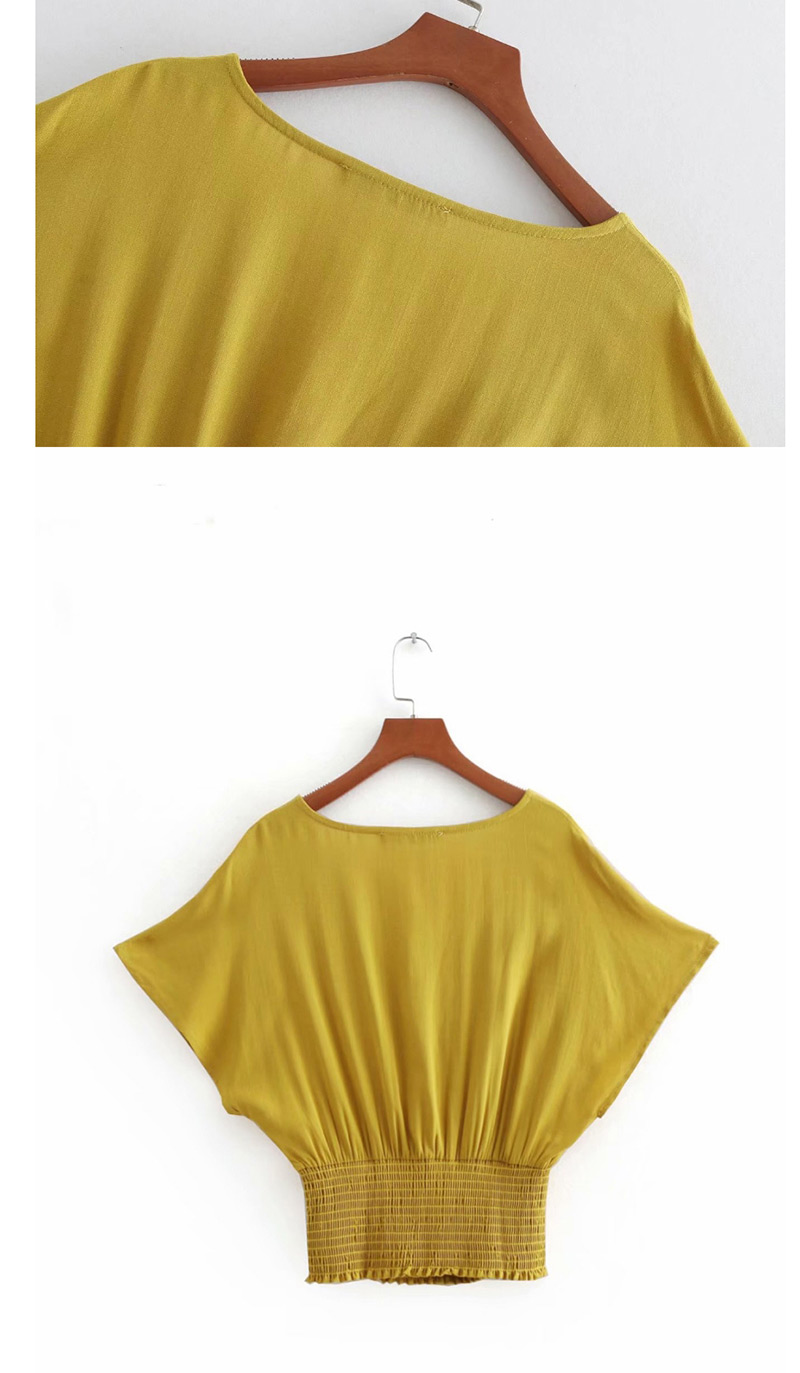 Fashion Yellow Pure Color Decorated V Neckline Shirt,Tank Tops & Camis