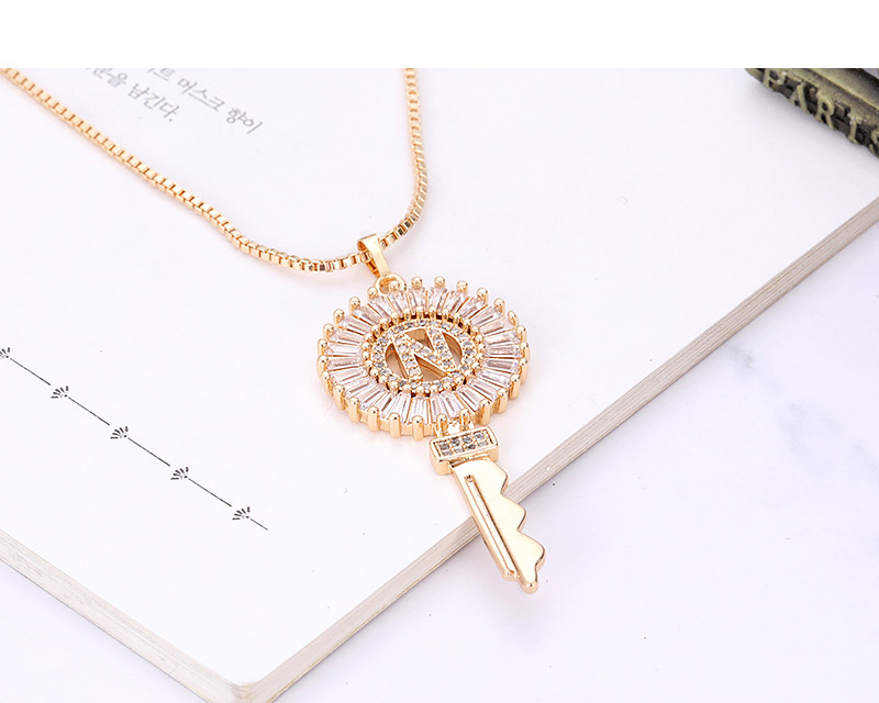 fashion Gold Color Key Shape Decorated Letter N Necklace,Necklaces