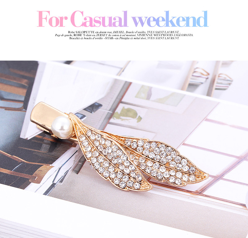 Fashion Gold Color Pearl&diamond Decorated Leaf Shape Hair Clip,Hairpins