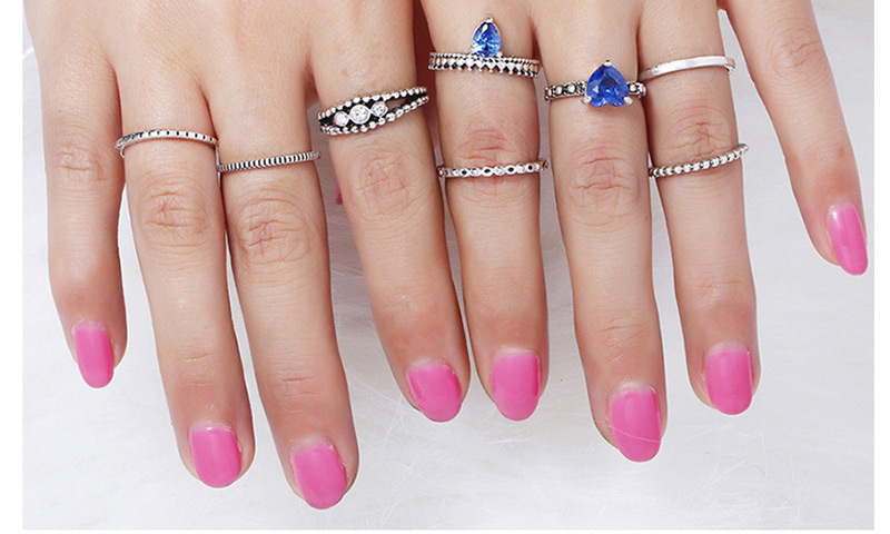 Vintage Silver Color+sapphire Blue Heart Shape Decorated Ring (8 Pcs ),Fashion Rings