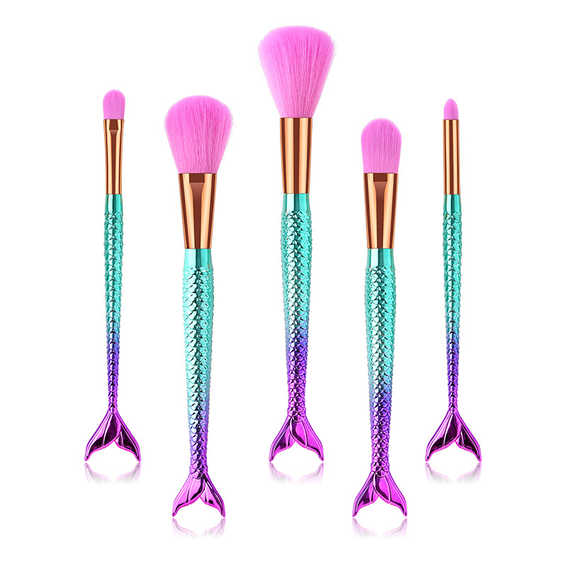 Fashion Pink+purple Mermaid Shape Decorated Makeup Brush (5 Pcs ),Beauty tools