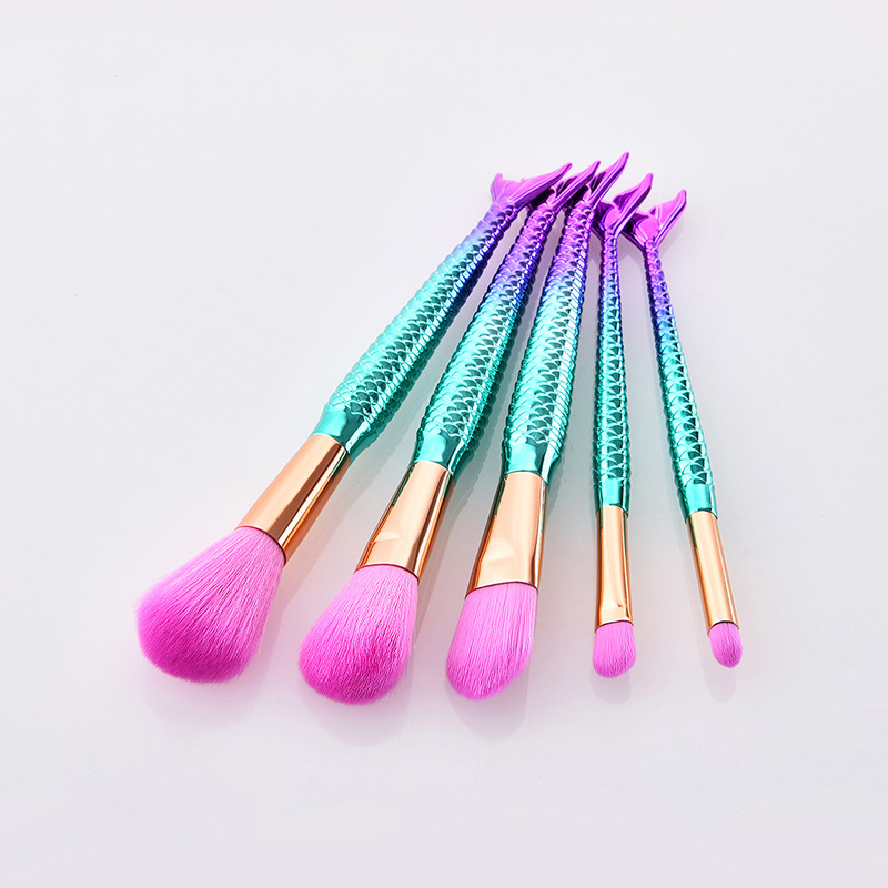 Fashion Pink+purple Mermaid Shape Decorated Makeup Brush (5 Pcs ),Beauty tools