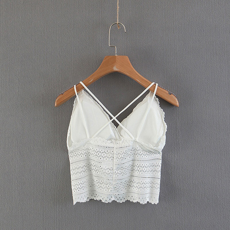 Sexy White Hollow Out Design V Neckline Vest,Tank Tops & Camis