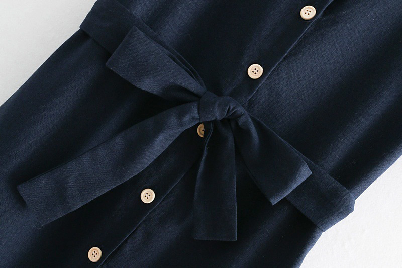 Fashion Navy Button Decorated Dress,Long Dress
