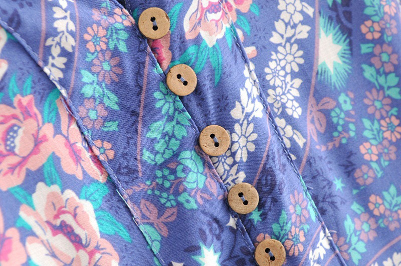 Fashion Purple Flower Pattern Decorated V Neckline Dress,Long Dress