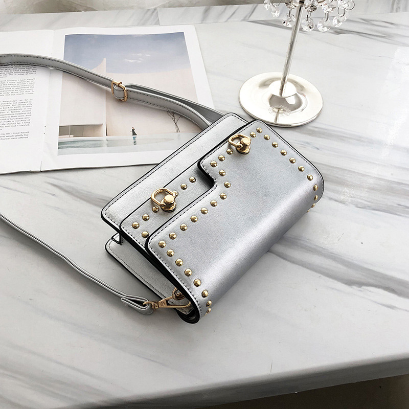 Fashion Silver Color Rivet Decorated Shoulder Bag,Handbags