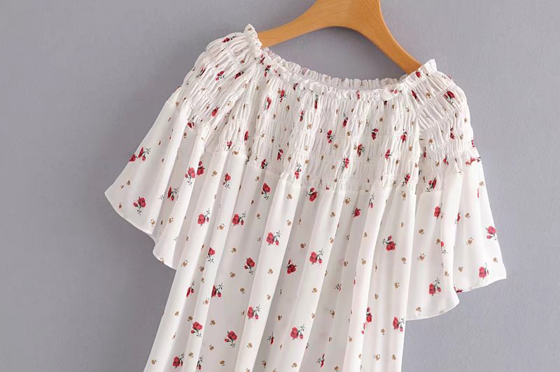 Fashion White Flower Pattern Decorated Off Shoulder Shirt,Tank Tops & Camis