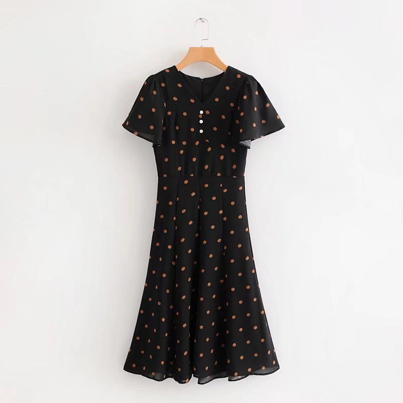 Vintage Black Dots Pattern Decorated Dress,Long Dress