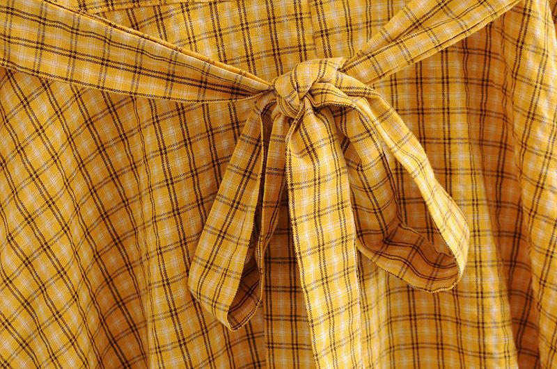 Sweet Yellow Grid Pattern Decorated Dress,Long Dress