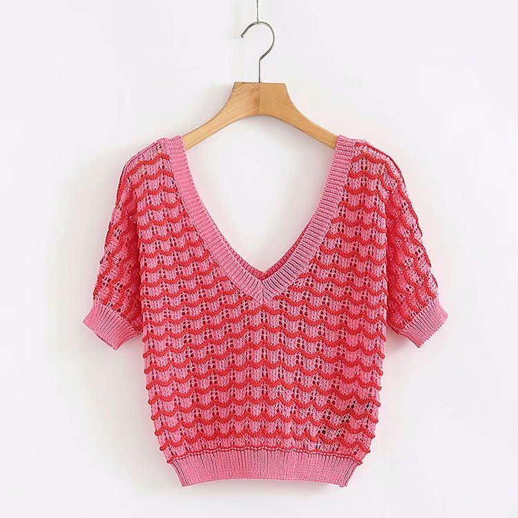 Fashion Plum Red V Neckline Design Pure Color Shirt,Tank Tops & Camis