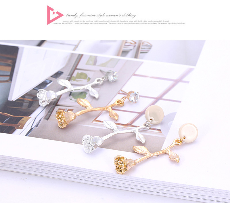 Fashion Silver Color Rose Shape Decorated Earrings,Drop Earrings