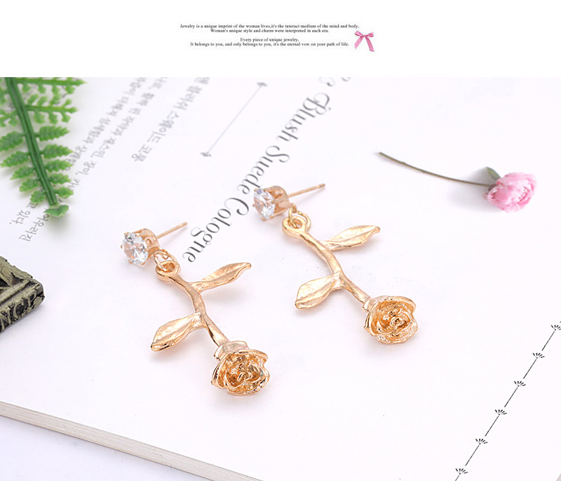 Fashion Gold Color Rose Shape Decorated Earrings,Drop Earrings