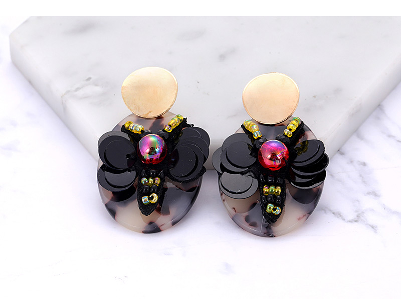 Fashion Black+khaki Bee Shape Decorated Earrings,Stud Earrings