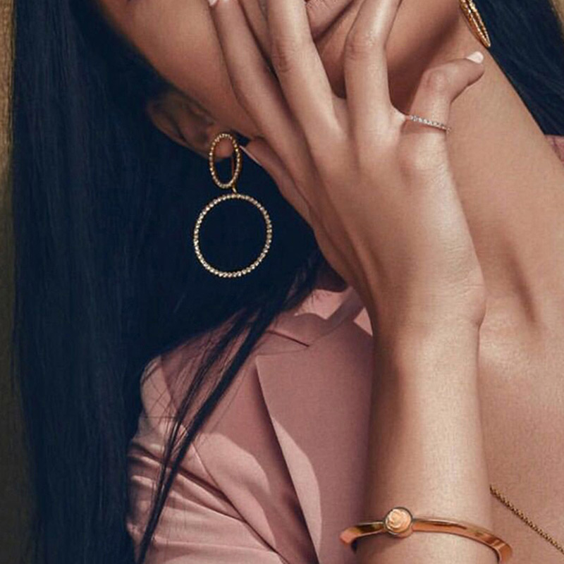 Elegant Gold Color Circular Ring Decorated Earrings,Drop Earrings