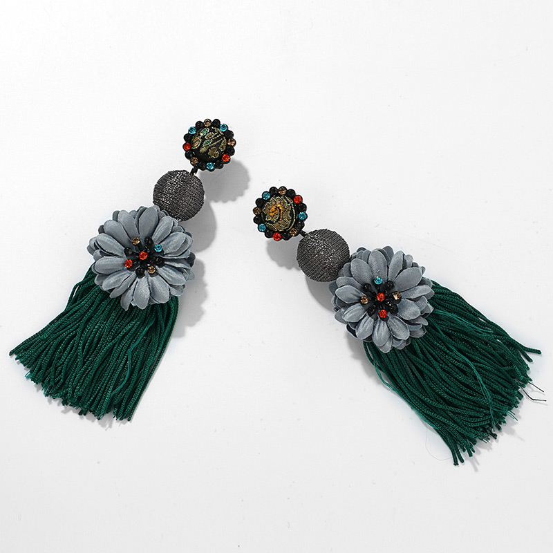 Elegant Green Flower Decorated Long Tassel Earrings,Drop Earrings