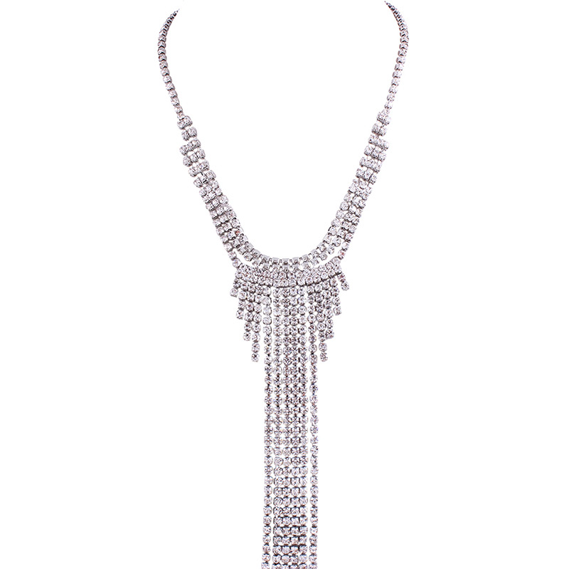 Elegant Gold Color Full Diamond Design Long Tassel Choker,Multi Strand Necklaces