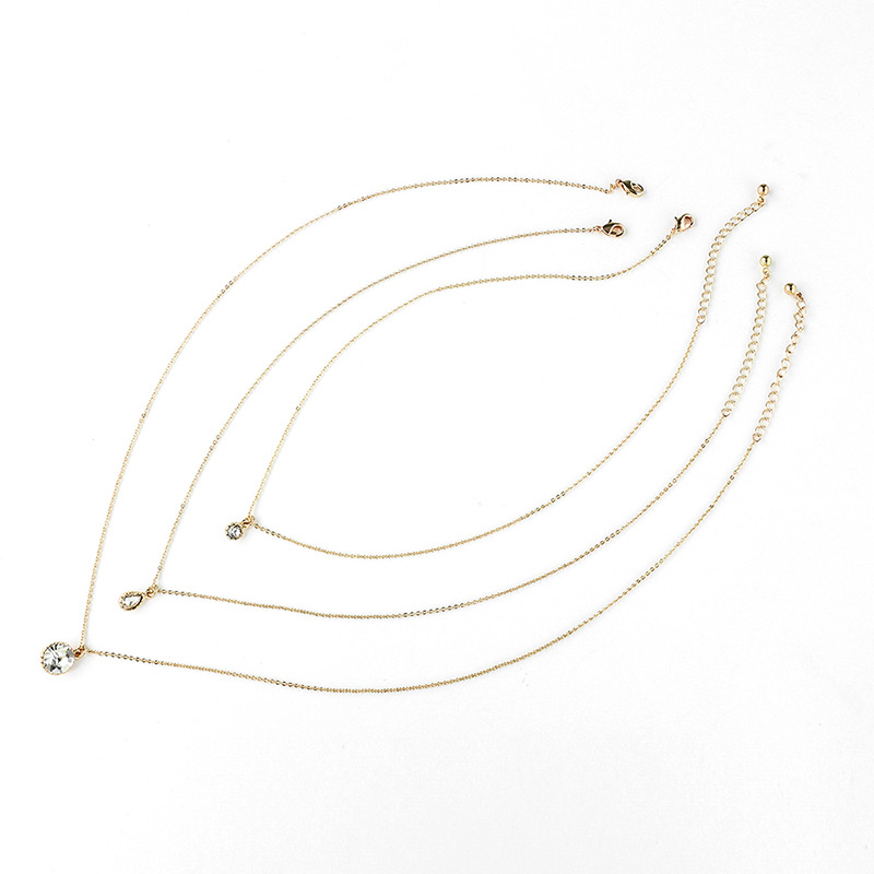 Elegant Gold Color Diamond Decorated Multi-layer Necklace,Multi Strand Necklaces