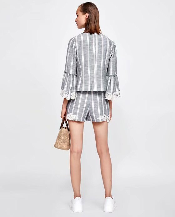 Fashion Gray Stripe Pattern Decorated Casual Shorts,Shorts