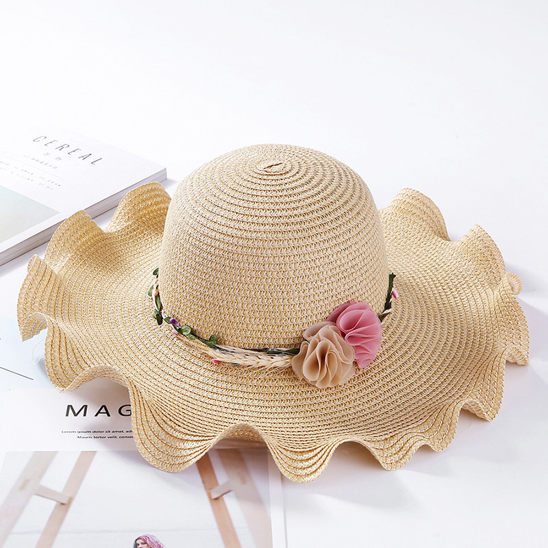 Fashion Light Coffee Flowers Decorated Sunscreen Beach Hat,Sun Hats