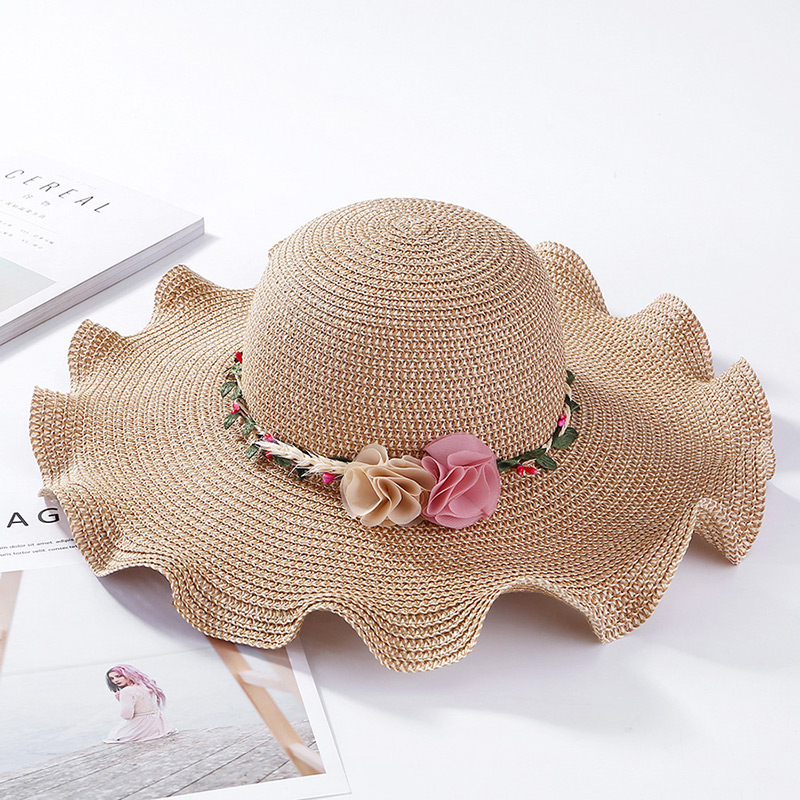 Fashion Beige Flowers Decorated Sunscreen Beach Hat,Sun Hats