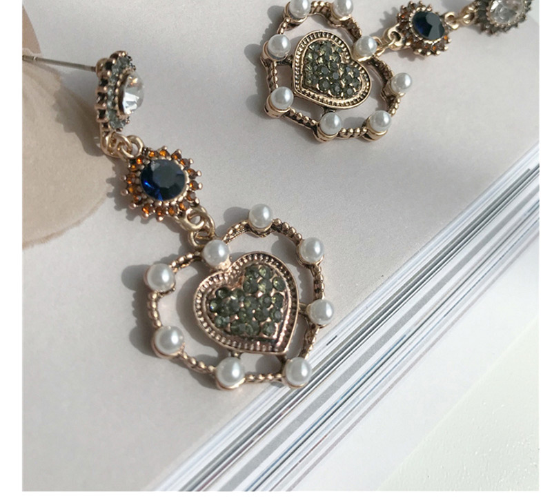 Vintage Antique Gold Heart Shape Decorated Earrings,Drop Earrings