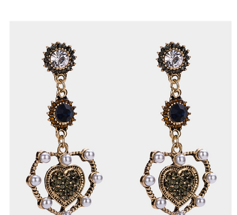 Vintage Antique Gold Heart Shape Decorated Earrings,Drop Earrings