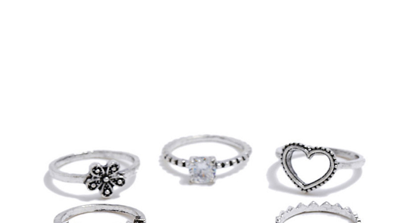 Elegant Silver Color Flowers Shape Decorated Ring Sets(6pcs),Fashion Rings