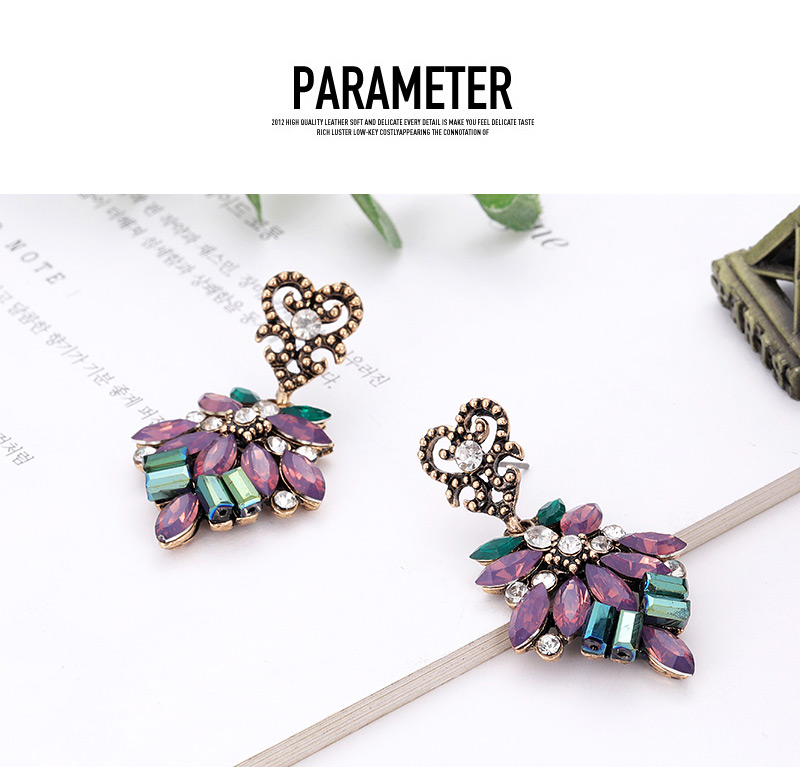 Fashion Purple Geometric Shape Diamond Decorated Earrings,Drop Earrings