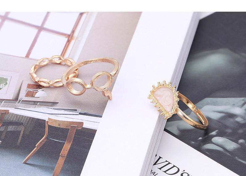 Fashion Gold Color Round Shape Diamond Decorated Ring (7pcs),Fashion Rings