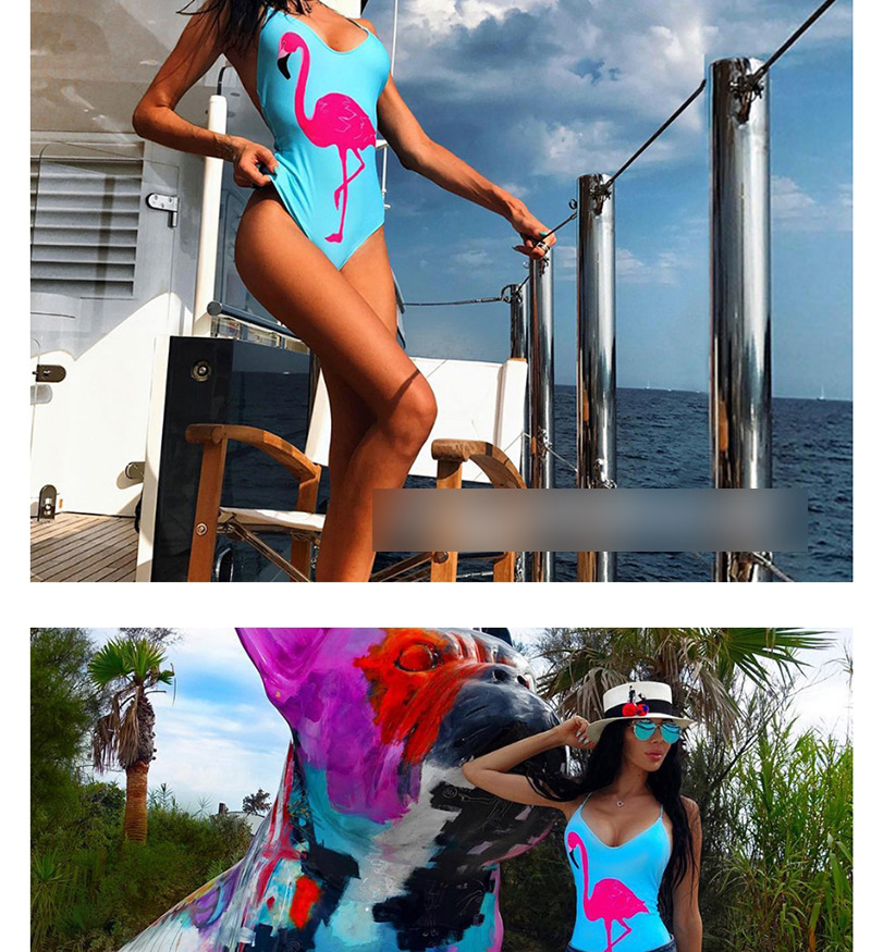 Sexy Blue Flamingo Pattern Decorated One-piece Swimwear,One Pieces