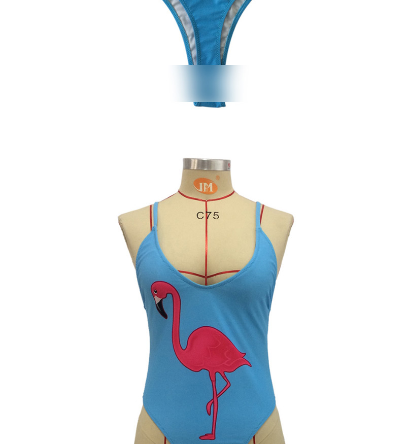 Sexy Blue Flamingo Pattern Decorated One-piece Swimwear,One Pieces