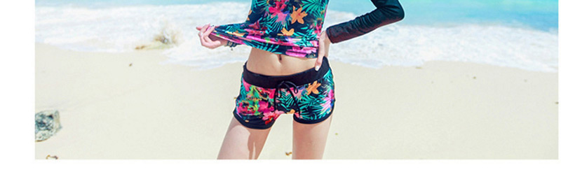 Sexy Multi-color Flowers Decorated Long Sleeves Swimsuit,Swimwear Plus Size