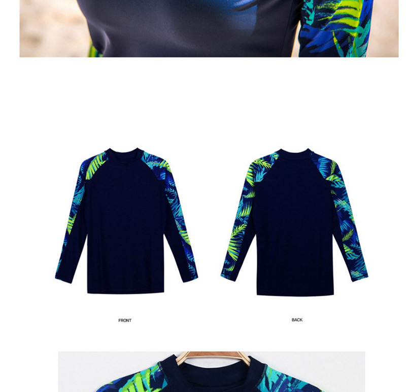 Sexy Navy Leaf Decorated Long Sleeves Swimsuit,Swimwear Plus Size