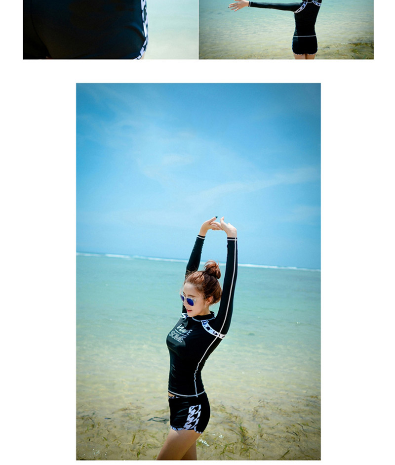 Sexy Black Letter Pattern Decorated Split Swimsuit,Swimwear Plus Size
