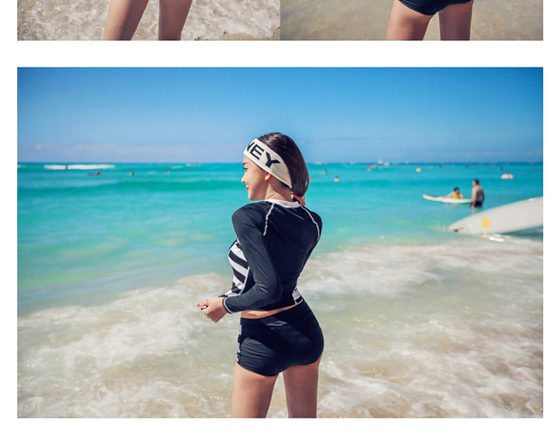 Sexy Navy Stripe Pattern Decorated Split Swimwear,Swimwear Plus Size
