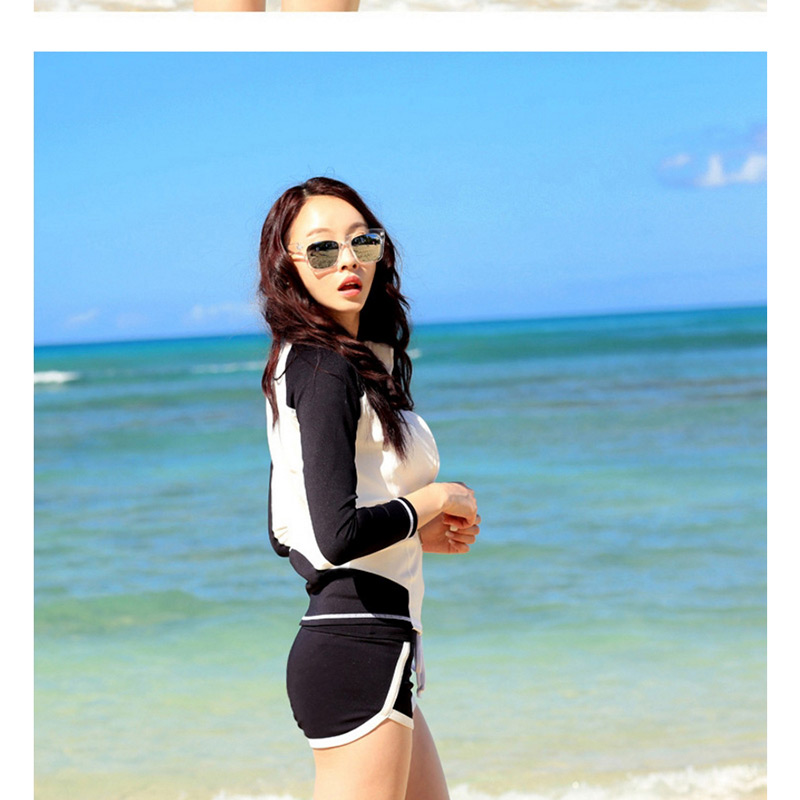 Sexy White+black Color Matching Design Casual Swimsuit(3pcs),Swimwear Plus Size