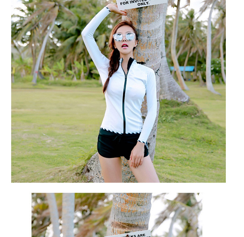 Sexy White+black Long Sleeves Design Color Matching Swimsuit(3pcs),Swimwear Plus Size